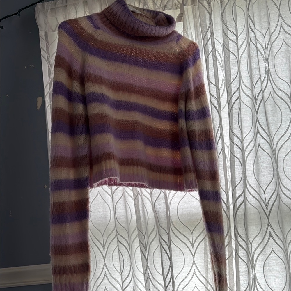 Cotton Candy Cowl Turtleneck Sweater in Purple and Cream
